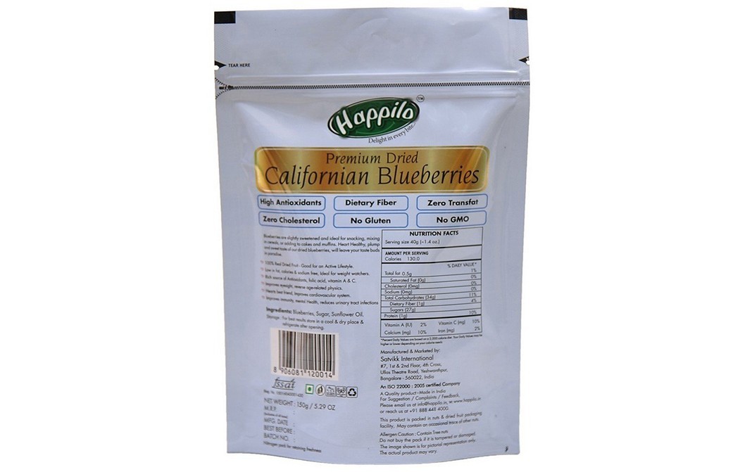 Happilo Premium Dried Californian Blueberries   Pack  150 grams